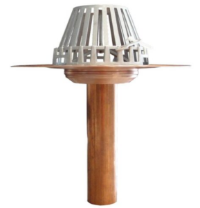 Clamp-Tite Spun Copper Drain Small Bowl by Menzies, meant to be used on existing vertical drains with shallow bowls.