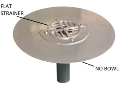 Clamp-Tite Aluminum Flat Top Drain No Bowl by Menzies, for areas with foot traffic. Its flat-bottom, no-bowl construction is meant to accommodate cored holes through concrete.